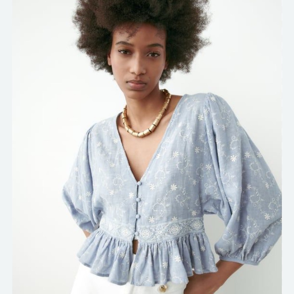 Zara Eyelet Button Top